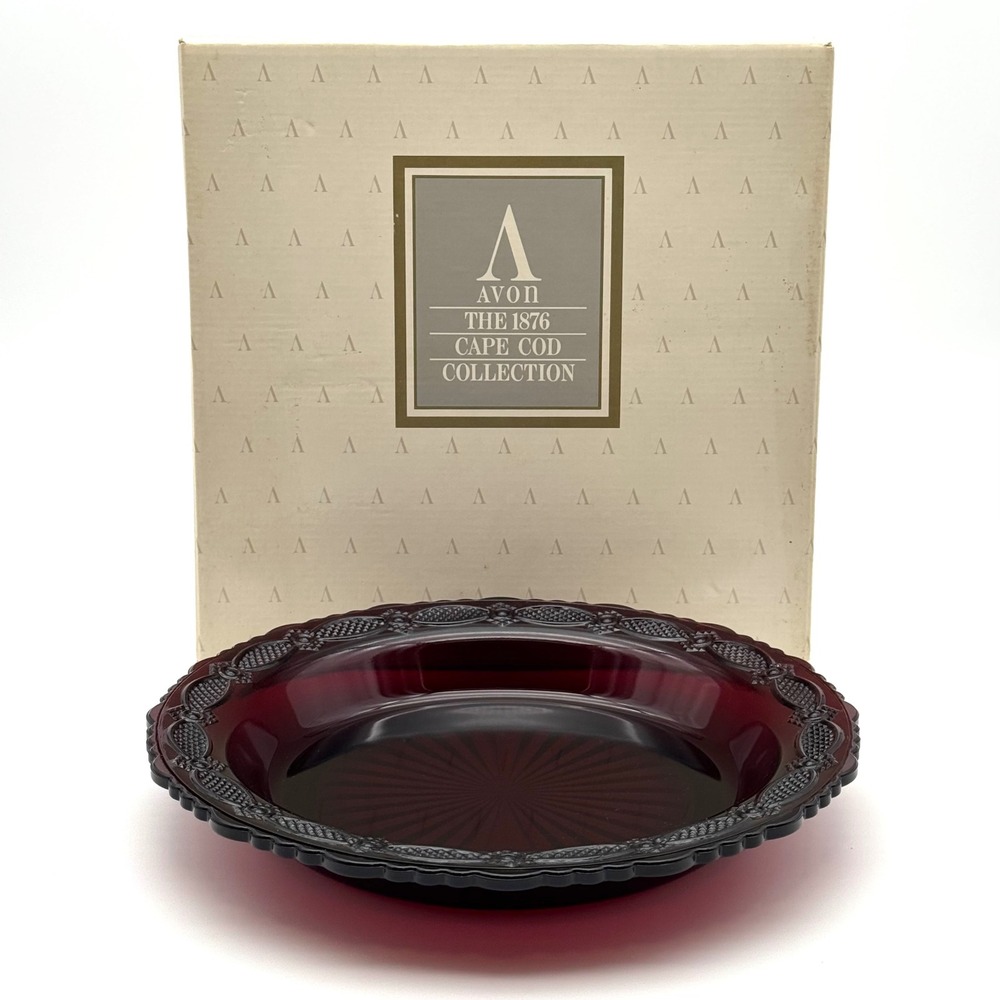 Avon 1876 Cape Cod Collection Pie Plate‎ Server Ruby Red Glass 1992 NIB